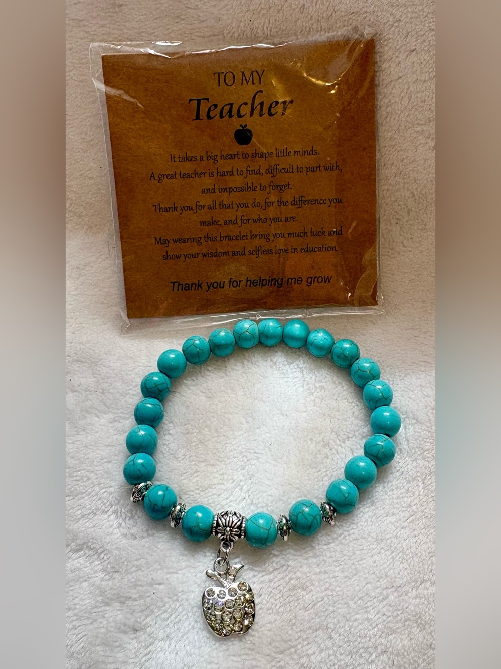 Turquoise Beaded Teacher Apple Charm Bracelet - Unbranded